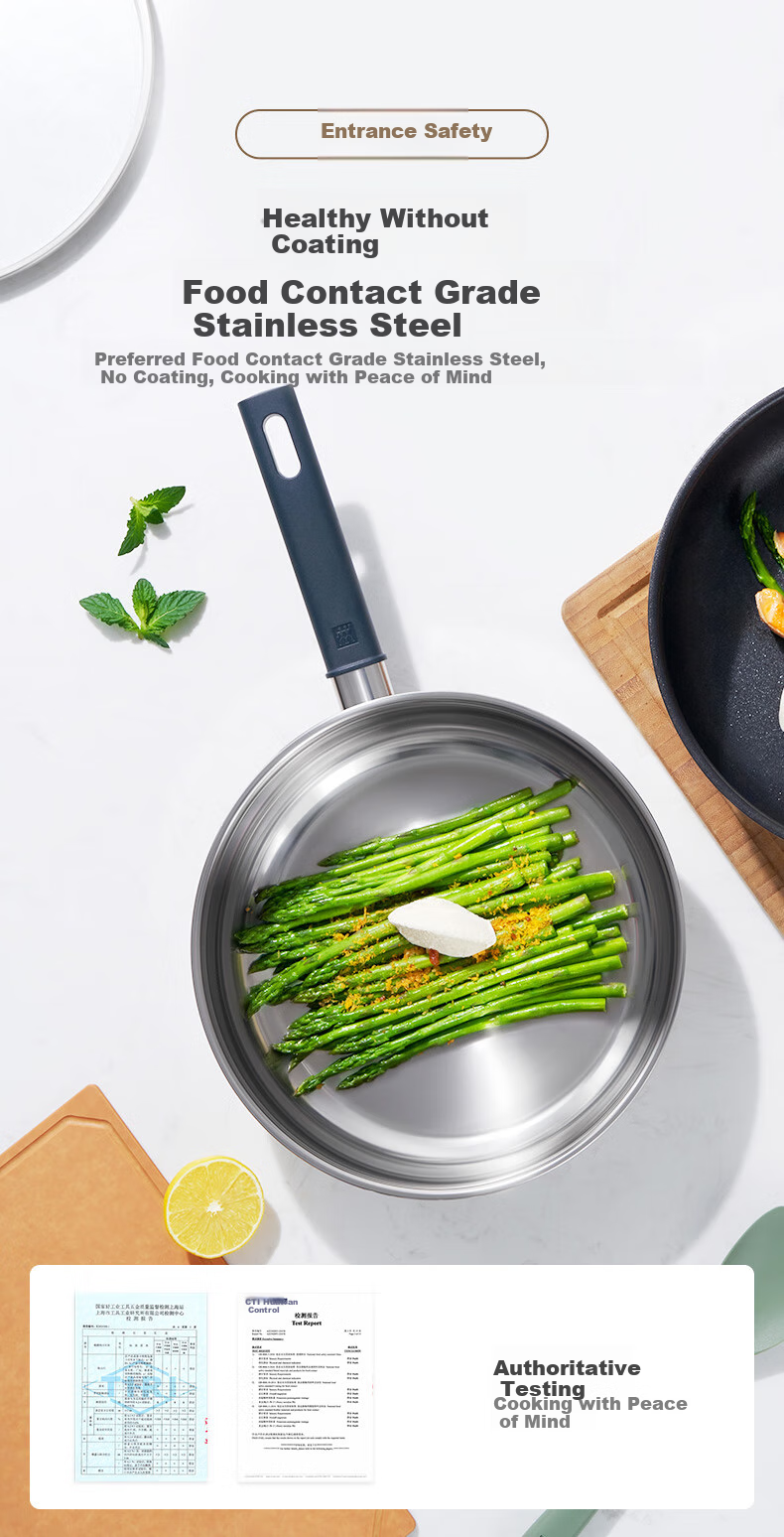 ZWILLING Non-Coated Frying Pan, Anti-Yellowing Stainless Steel Pan for Eggs And Steak, SILVER Series Multi-Purpose Pan, 26cm 4
