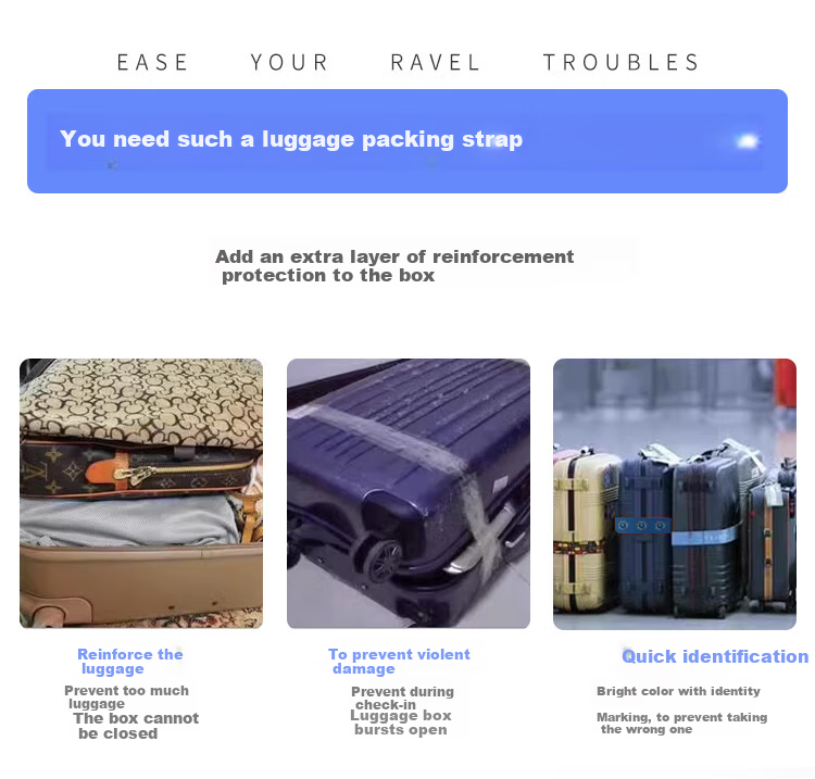 Banzheni Triple Fixed Strap Cross Packing Belt for International Shipping, Luggage Binding Strap, Travel Security Packing Belt with Luggage Tag, Red 4