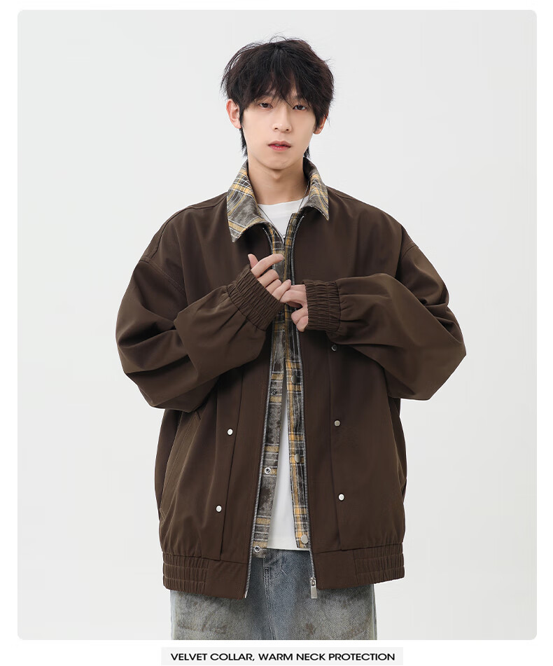 CLOR Men's Autumn Winter Two-Piece Style Casual Plaid Lapel Jacket JK11 Coffee XL 11