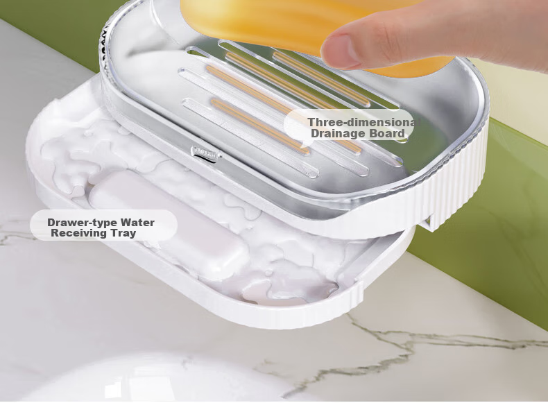 Taili [Best-Selling No.1] Wall-Mounted Soap Dish, Bathroom Suction Cup Holder, No-Drill Storage Rack with Drainage, Double-Layer 5