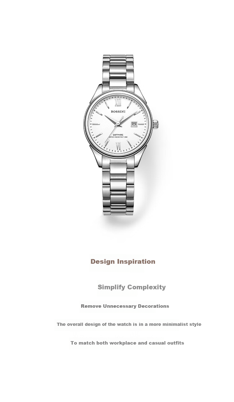 ROSSINI Women's Quartz Watch with White Dial And Steel Strap, Birthday Gift for Girlfriend, Chinese Brand Watch for Office Casual Wear And Water Resistance SJ5578 2