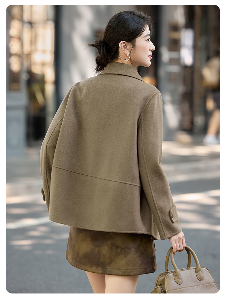LOUISYAO Minimalist 100% Wool Short Coat 25 Winter New Fashion Slim Double-Sided Woolen Jacket Women Khaki Green M 14