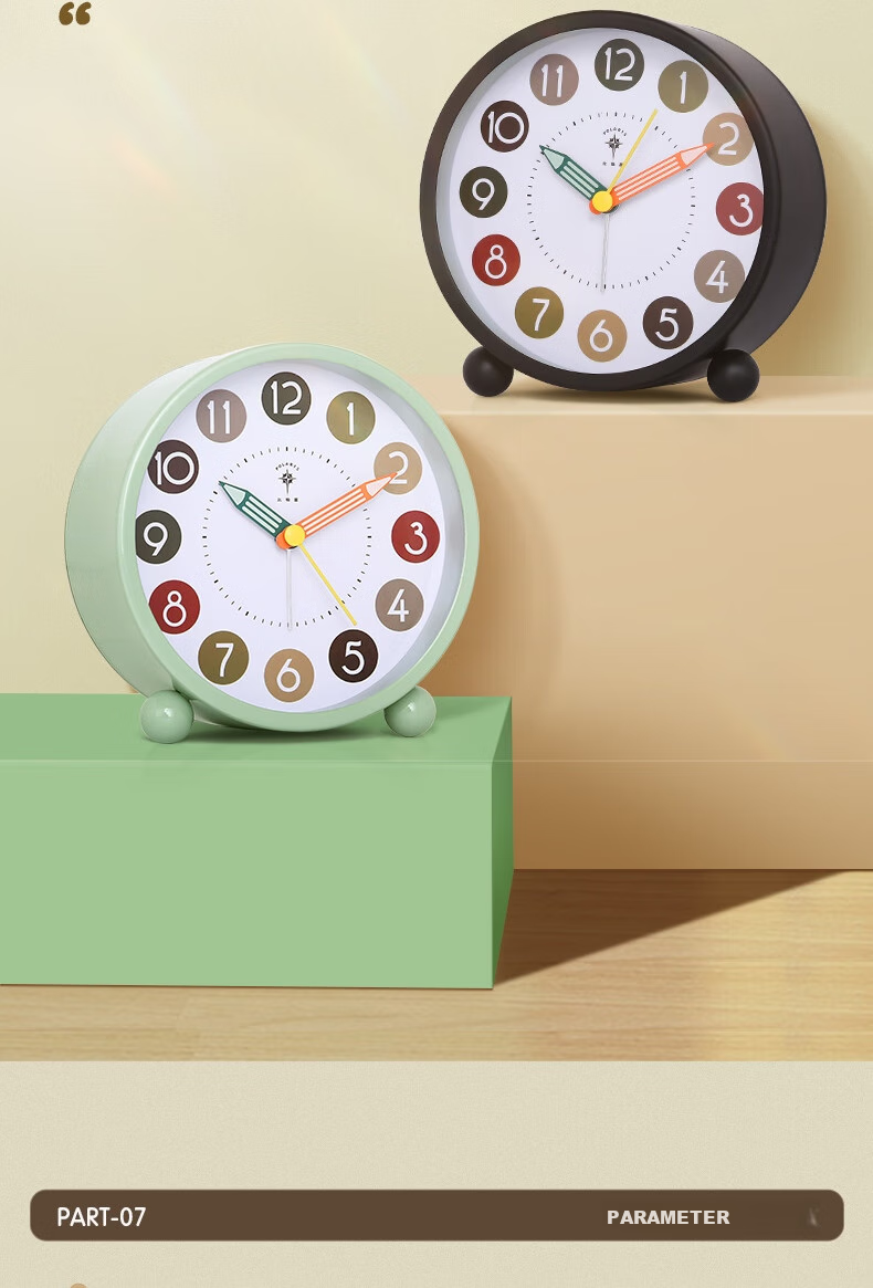 POLARIS Alarm Clock, Cartoon Night Light for Children, Student Bedside Clock, Mechanical Bell, Lazy Alarm Clock, Mung Bean Gray 11
