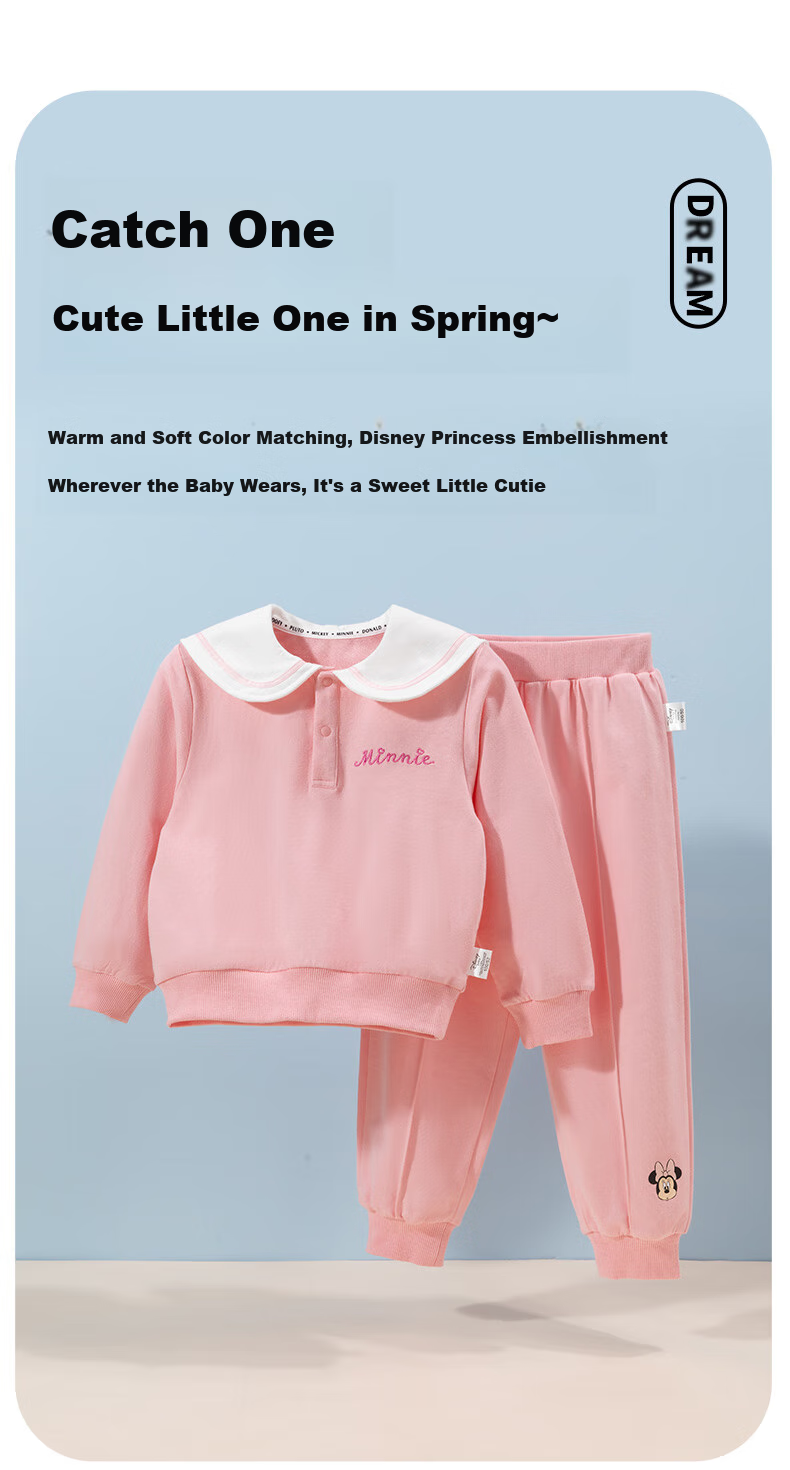 Disney Children's Clothing Spring And Autumn New Girls' Cartoon Casual Versatile Comfortable Warm Sweatshirt Set, Peach Pink, Size 140 2