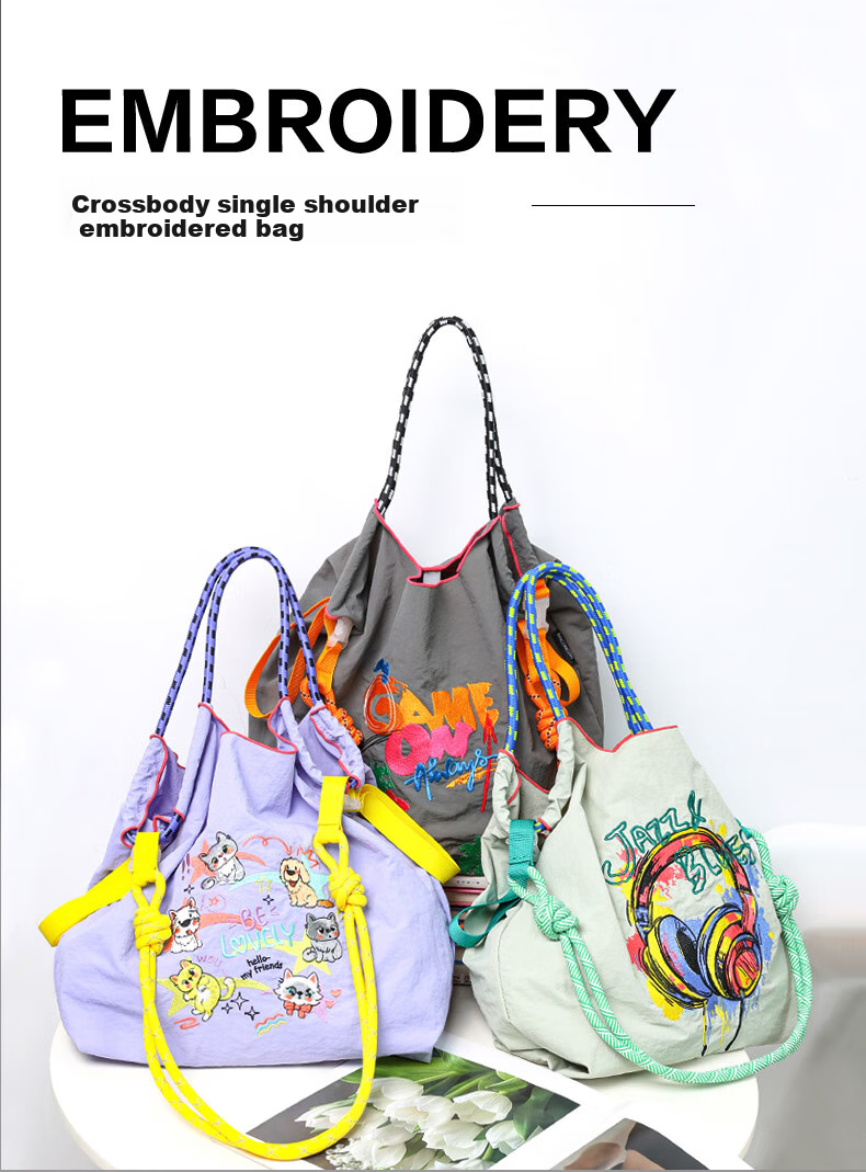 BIGCOWCOW Handbag, Embroidered Nylon Canvas Bag, Shopping Tote, Crossbody Women's Bag 1