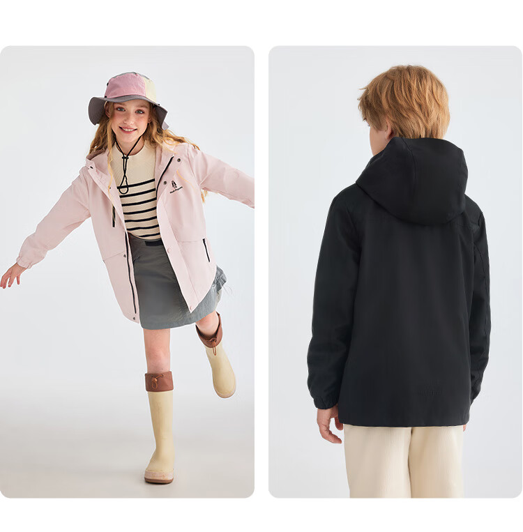 Hush Puppies Kids Three-Proof Jacket Spring and Autumn Outdoor Windbreaker Boys Windproof Coat White Sand Silver 150 14