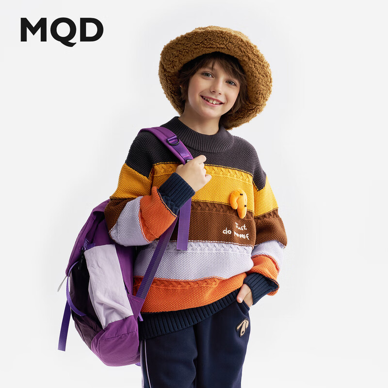 MQD Boys Sweater Knitwear 2025 Winter New Thickened Warm Half Turtleneck Striped Top for Kids