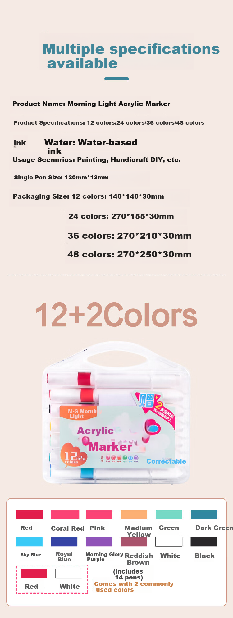 M&G Acrylic Markers, Easy to Grip, Stackable Colors, 12 Colors with 2 Free Water-Based Non-Translucent Washable Paint Pens, Highlighters APMT80C1-1 Box Watercolor Pens for Art Educatio 9