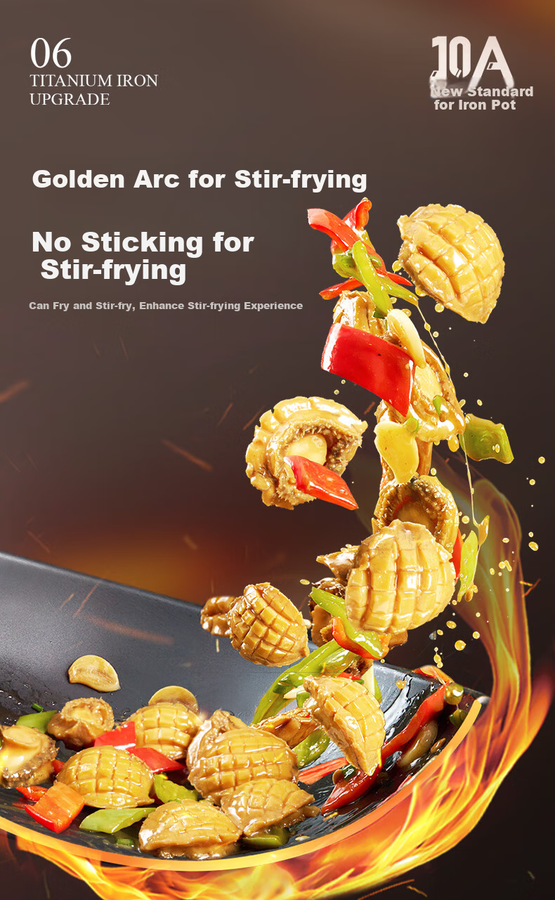 ASD Wok, Magic Titanium Iron, Zero Fluorine Coating, Non-Stick Frying Pan, Fluorine-Free Coating, Cooking Pan, 30cm, Compatible with Induction Cookers, T10A 14