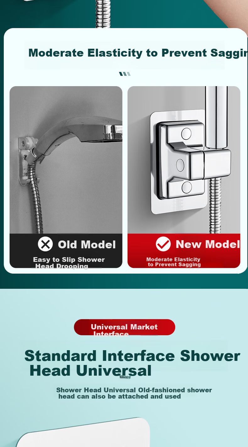 Jiashigao Rotatable Adjustable Adhesive Wall-Mounted ABS Shower Head Holder, No Drilling Required 6