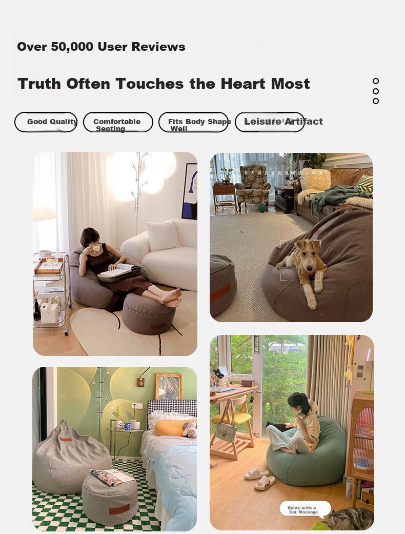 LUCKYSAC Lazy Bean Bag Sofa, Single-Person Fabric Sofa for Living Room, Bedroom, Balcony, Flagship Model in Warm Gray 17