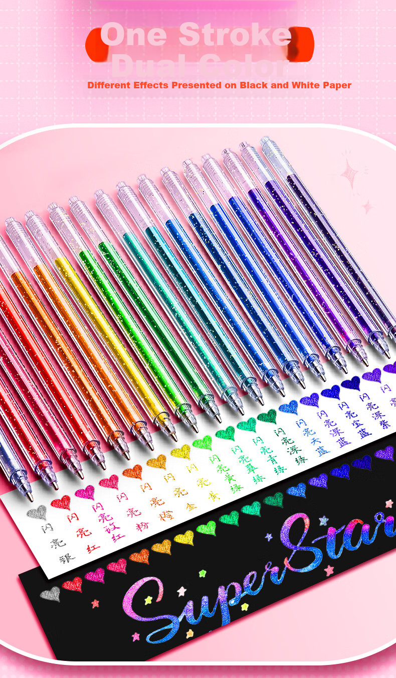 Shuxing 12-Color Retractable Gel Pens Flashing Glitter Gel Pens Luminous Liquid Sand for Kids Students Journal Pearl Outline Shiny Small Colored Highlighters 7