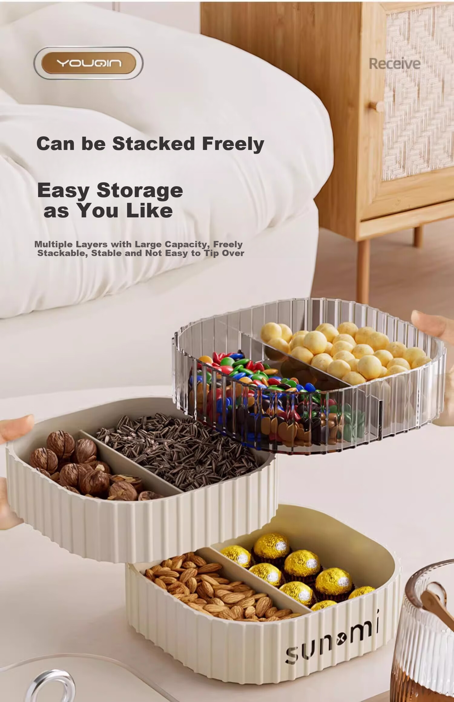 Jiadu Dried Fruit Snack Storage Box, New Draining Basket, Living Room Coffee Table Dried Fruit Tray, Candy Display Plate, Light Luxury High-End 6