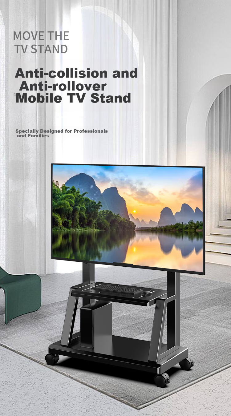 Xizhou Night Rain Mobile Art TV Stand [32-75 Inch] Floor Cart Universal TV Mount for Hisense Huawei Skyworth, Premium Stainless Steel Double-Layer Shelf 3