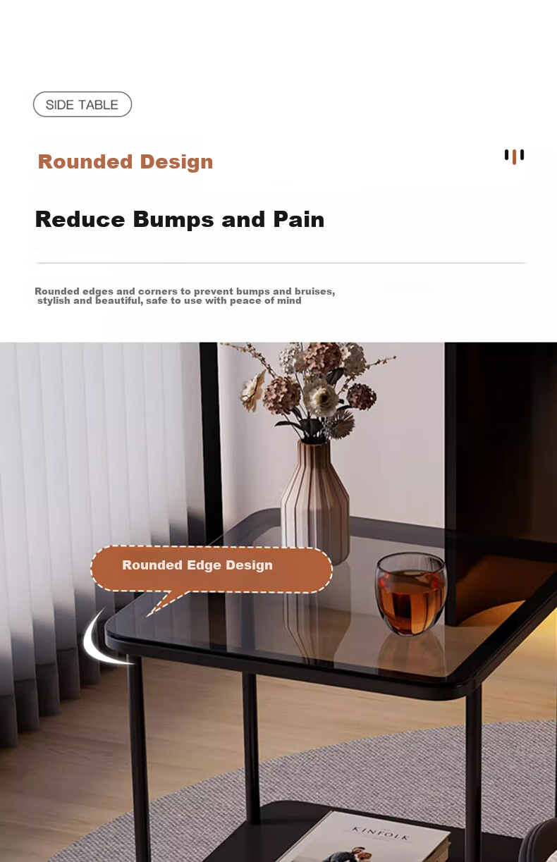FENJIEXIAN Side Table, Coffee Table, Living Room Luxury Small Tea Table, Tempered Glass Tea Stand, Bedside Table, Double-Layer Storage Tea And Water Table 19