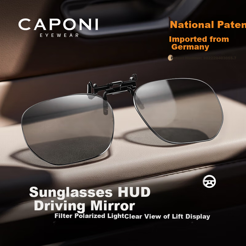 CAPONI Polarized Clip-On HUD Display Sunglasses, Color-Changing Sunglasses for Men And Women, Day And Night Use, Driving-Specific Glasses