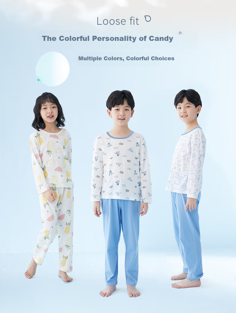 Hodo Children's Pajamas for Boys And Girls, Spring And Autumn Antibacterial Pure Cotton Long-Sleeve Home Wear Set, Thin Summer Air Conditioning Clothes 3122 120 4