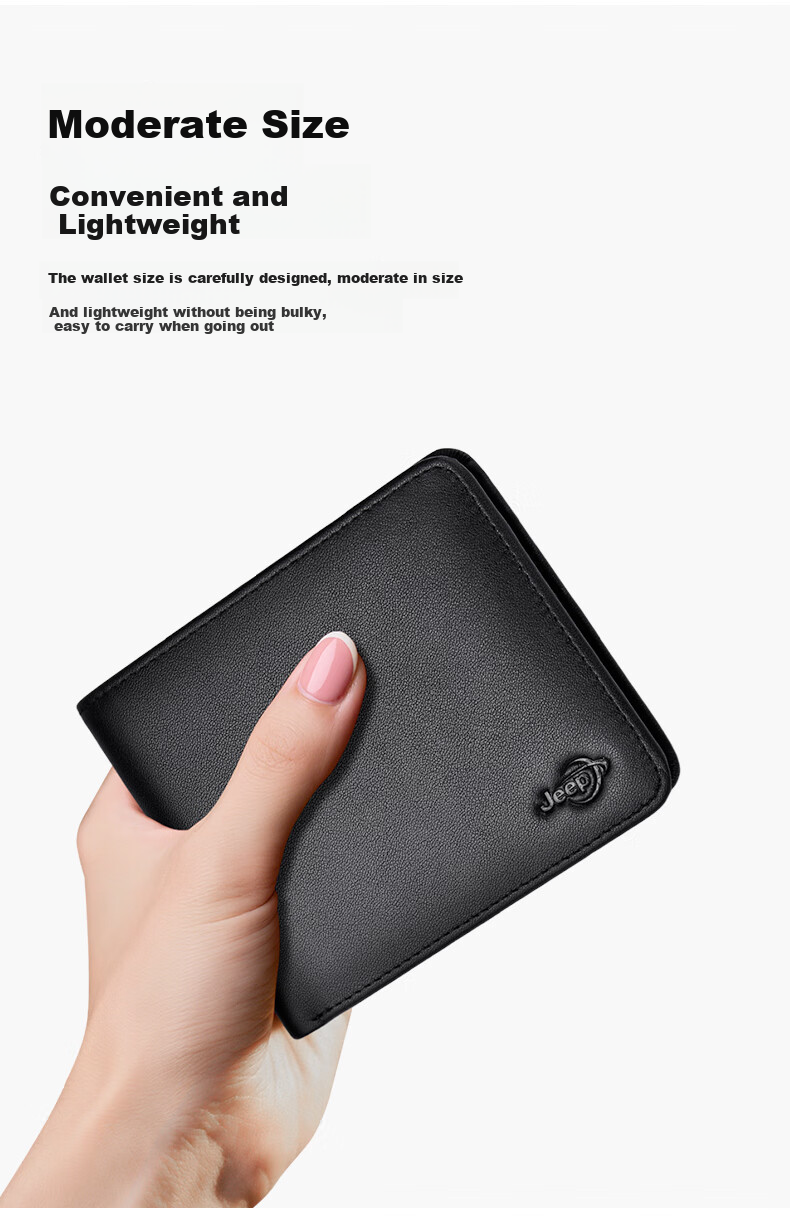 JEEP Wallet for Men, Short Style with Multiple Card Slots, Top-Grain Leather Billfold, Birthday Gift 5