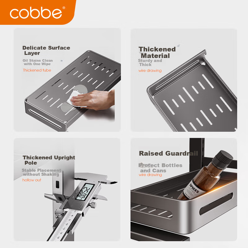 Кухонный стеллаж Cobbe, многофункциональный, 3 яруса, из нержавеющей стали, для хранения специй, ножей, разделочных досок
