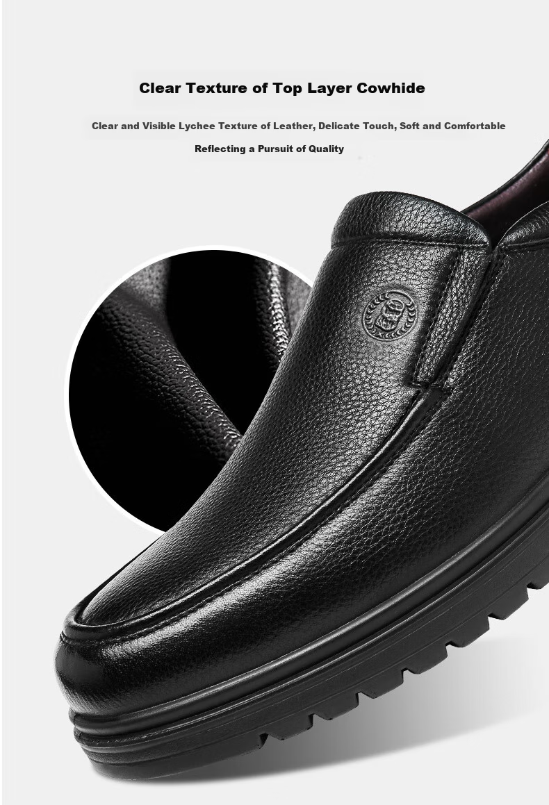 LAORENTOU Men's Leather Shoes, Business Casual Shoes, Top-Grain Cowhide Slip-Ons, Wear-Resistant Men's Shoes, Soft Upper Men's Shoes, 19009 Black, Size 41 4