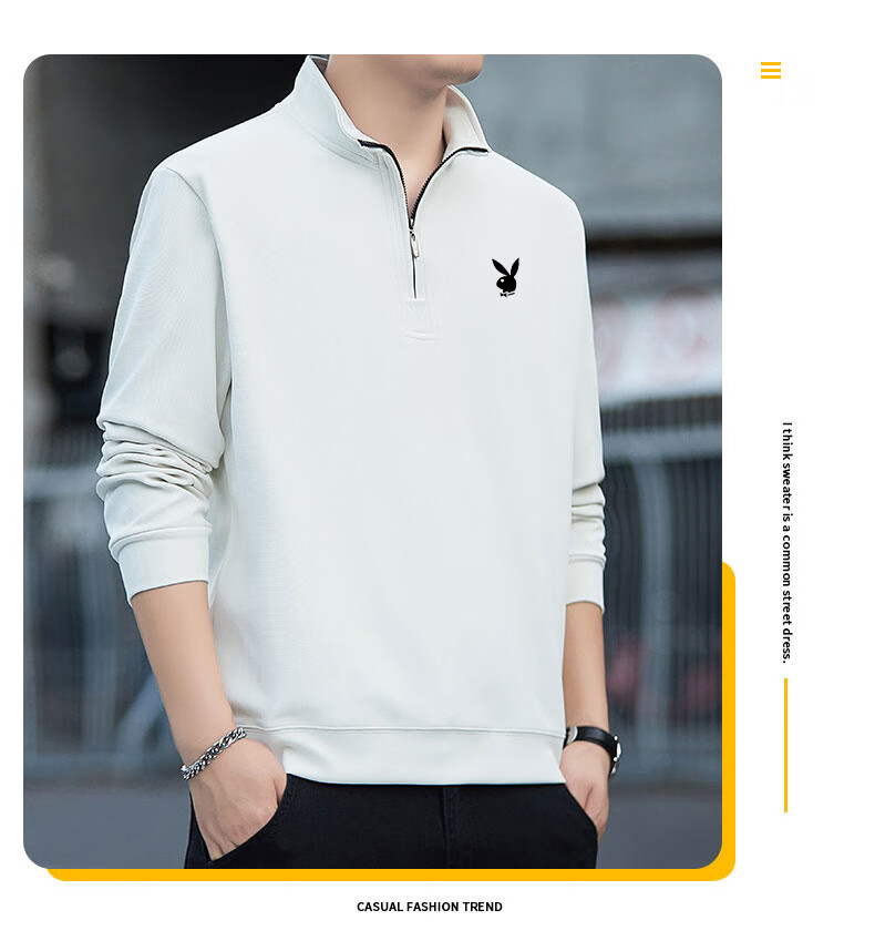 PLAYBOY Sweatshirt for Men, Spring And Autumn Long-Sleeve T-Shirt, Casual Loose-Fitting Sports Tee, Base Layer, Army Green, 2XL 3