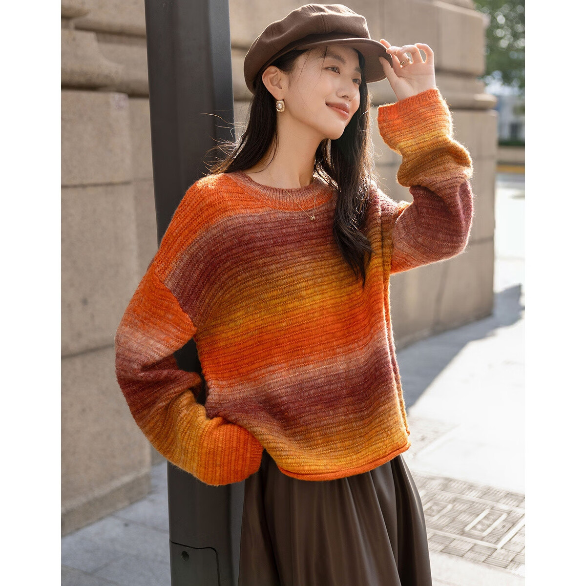Demana Winter Warm Wool Blend Irregular Gradient Knit Sweater Loose Fit Woolen Top