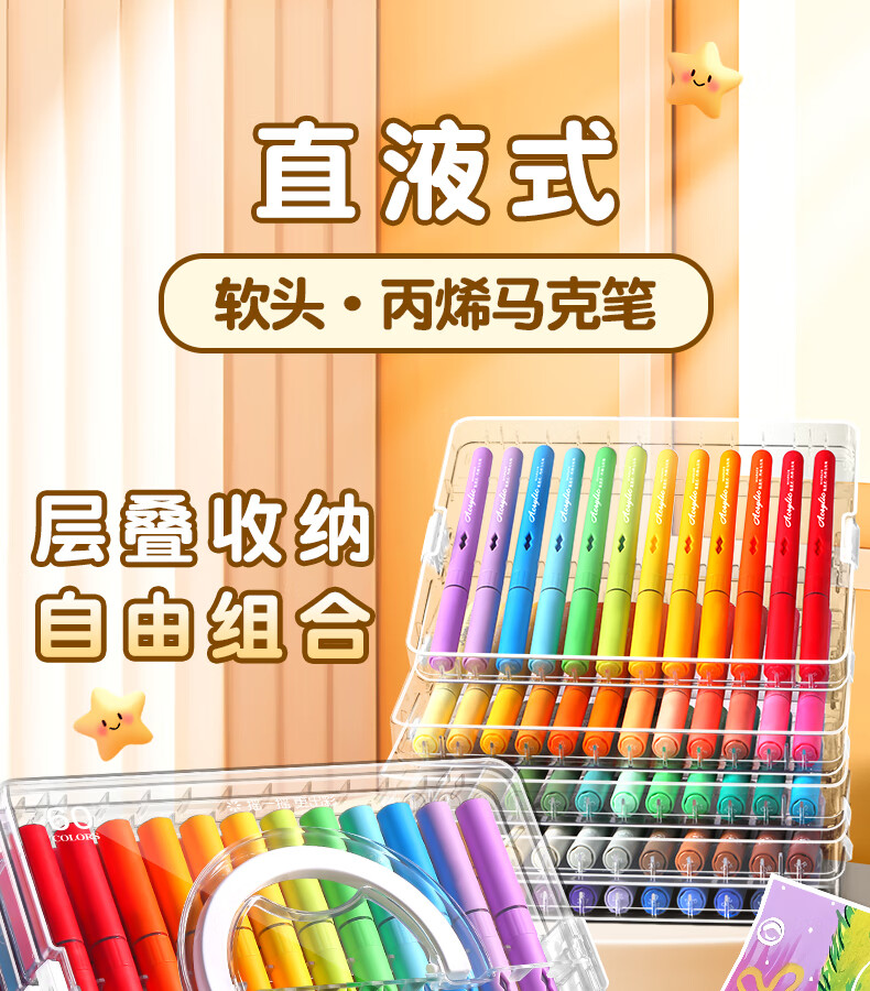 Yuji Direct Liquid Acrylic Markers, Soft Tip, 36 Colors Set, No Pressing Required, Washable, Non-Bleeding, Stackable Colors, Student Hand-Drawing Art Supplies, Painting Watercolor Pens, Drawing Tools, Aesthetic Educatio 1