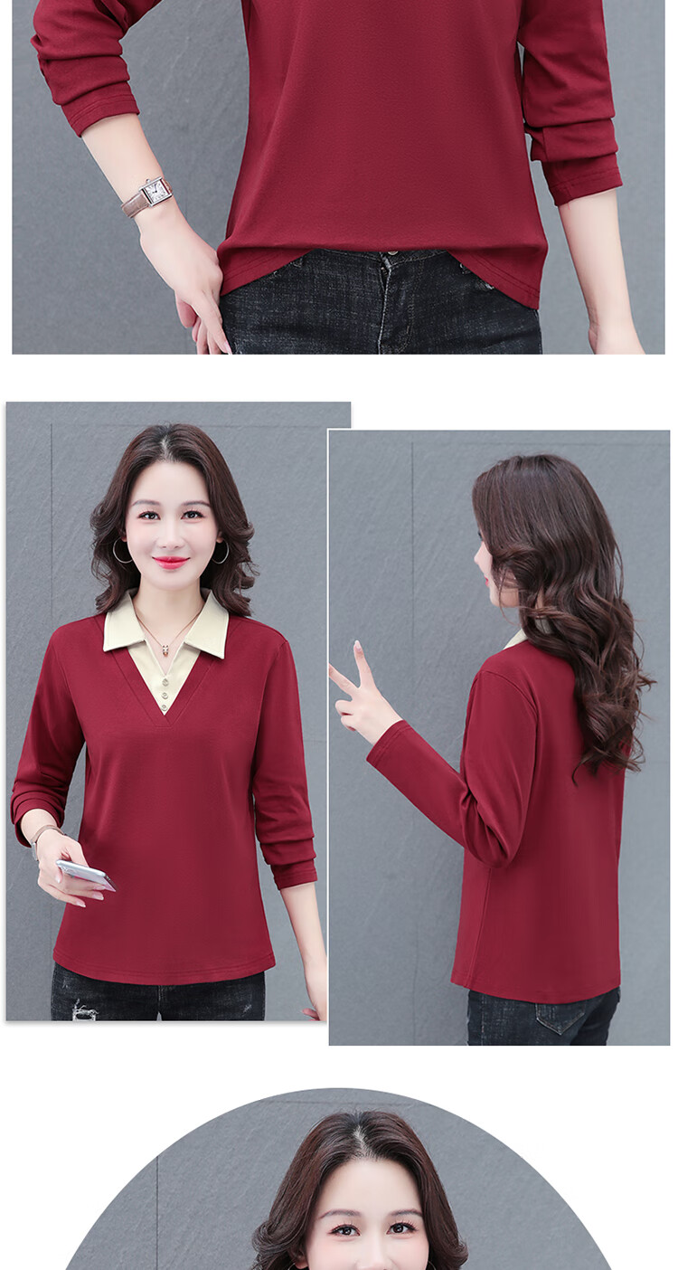 Woodpecker Women's Long Sleeve Polo Shirt Fake Two-Piece Autumn New Large Size Base Shirt Blue 3XL 7