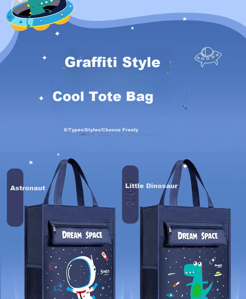 Sijinianhua Tutoring Bag, Handbag, Book Bag for Primary School Students, Canvas Art Bag, Storage Bag [Upgraded Version/Five-Layer Extra Large And Thick] Astronaut 2