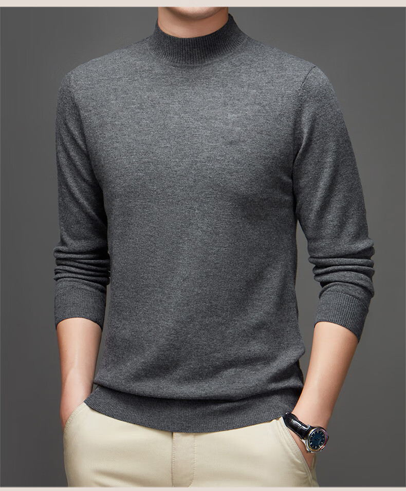 Hengyuanxiang Pure Wool Men's Autumn Winter Thin Half Turtleneck Knit Sweater Top Dark Red 175 14