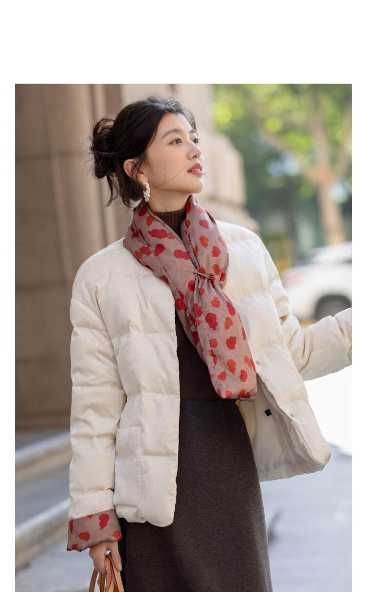 Demana Light Embossed Elegant Jacquard Texture Winter National Style New Chinese 90% Duck Down Colorblock Scarf for Women Down Jacket 2