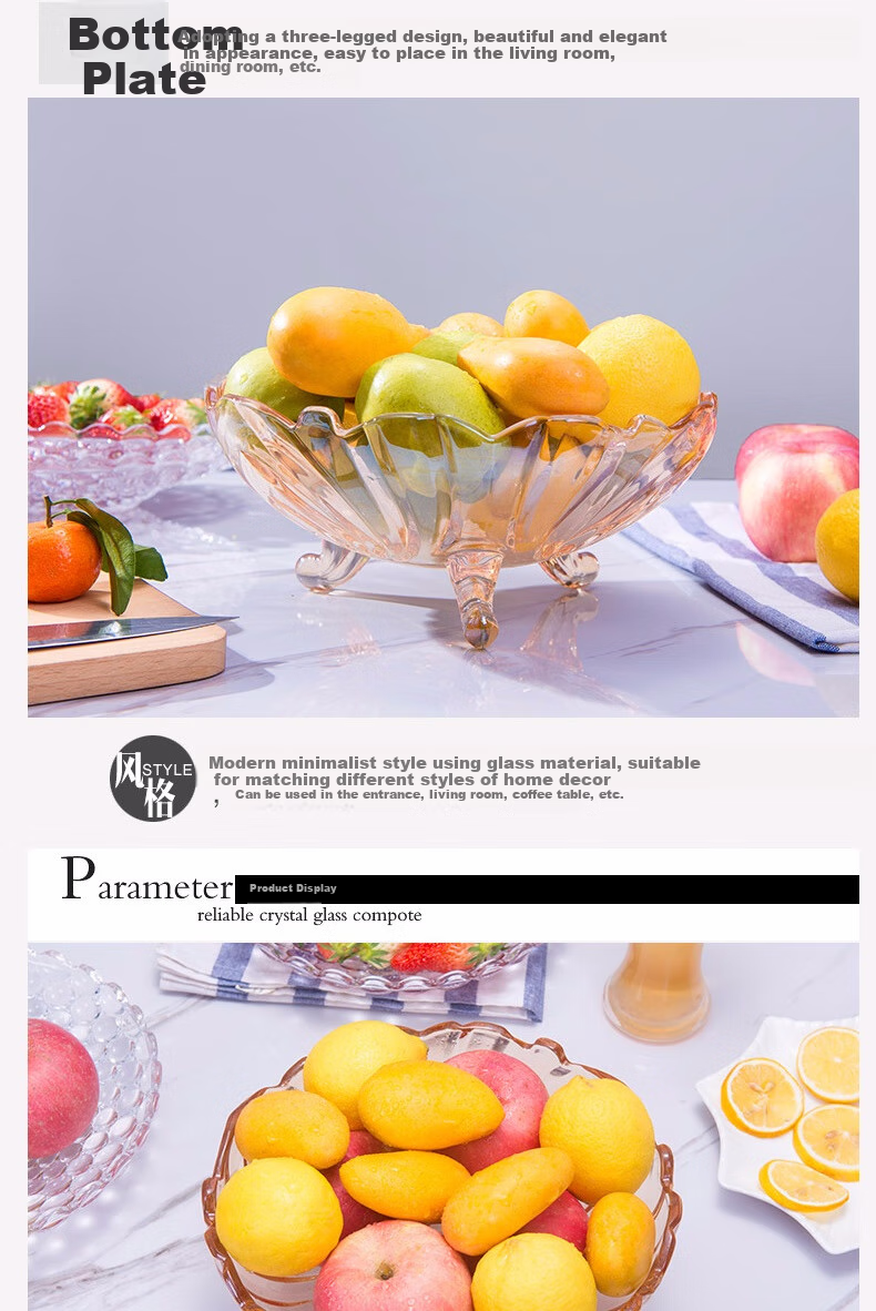 Jieyajie Glass Fruit Plates for Home Use, Large Capacity Serving Trays for Nuts And Snacks, 9.25 Inches, Set of 2 3
