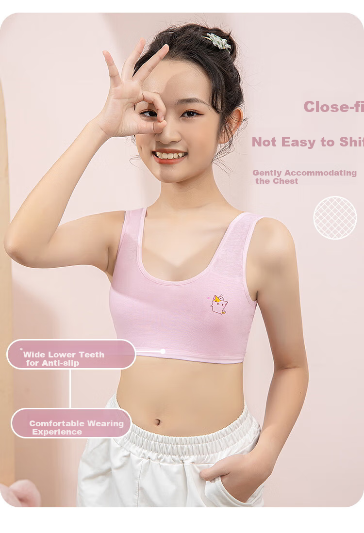 Hodo Girls' Underwear, Puberty Anti-Nipple Show Thin Breathable Bra, Elementary School Student Children's First Stage Camisole 7