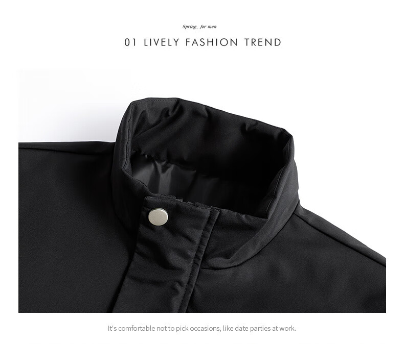 Jeanswest Men's Outdoor Sports Jacket Spring Autumn Coat Stand Collar Loose Workwear Windproof Casual Trendy Versatile Black 2XL 18
