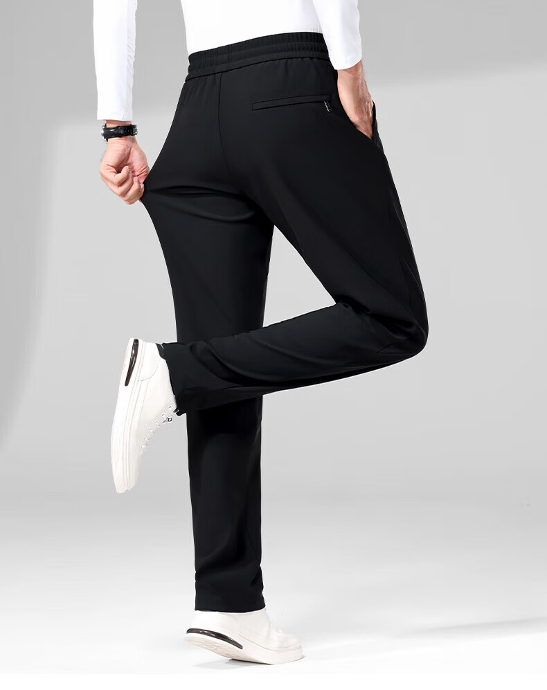 ROMON Men's Non-Iron Business Dress Pants Casual Stretch Straight-Leg Dad Pants Black Regular 3XL 2