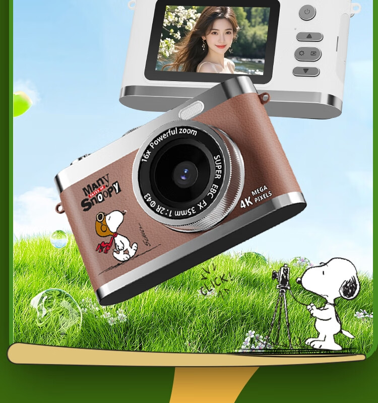 Black Cat Diary Snoopy SN17 Collaboration Digital Camera CCD Student Retro Campus Mini Camera Vlog Entry-Level Cute Kids Card Camera Portable Instant Gift Pink 2
