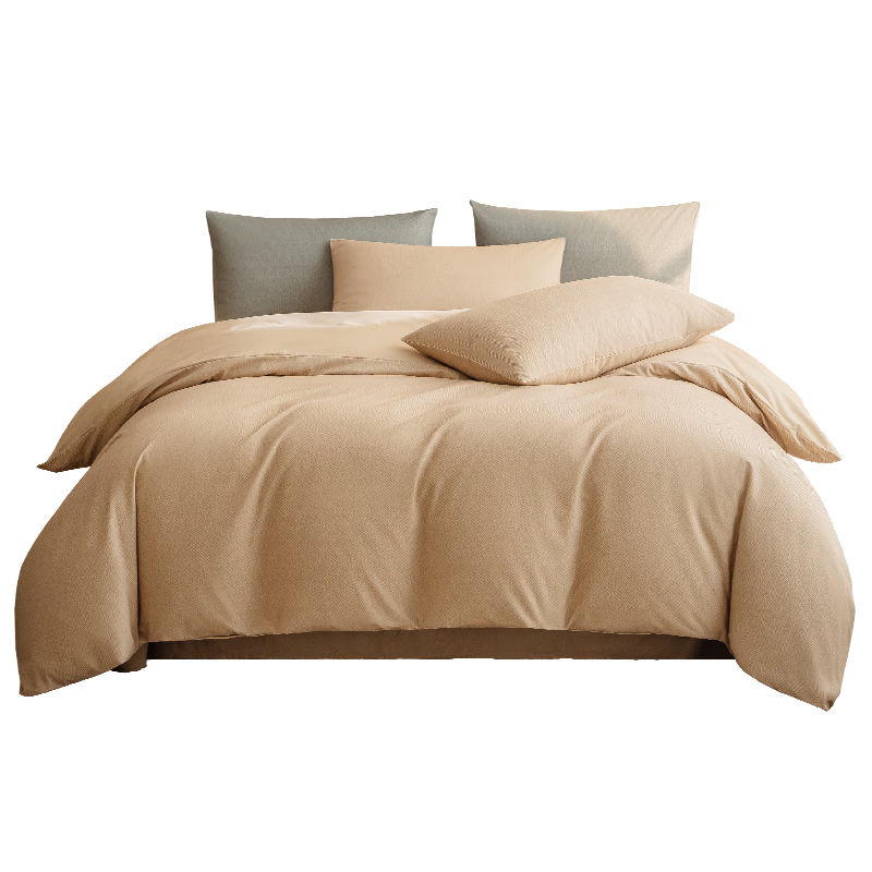 JD Original Brushed Four-Piece Bedding Set, Class A Antibacterial Skin-Friendly Soft, Thickened Warm, Bedding Set with Bed Sheet Duvet Cover Pillowcases for 1.5-Meter Bed, Yashi Coffee