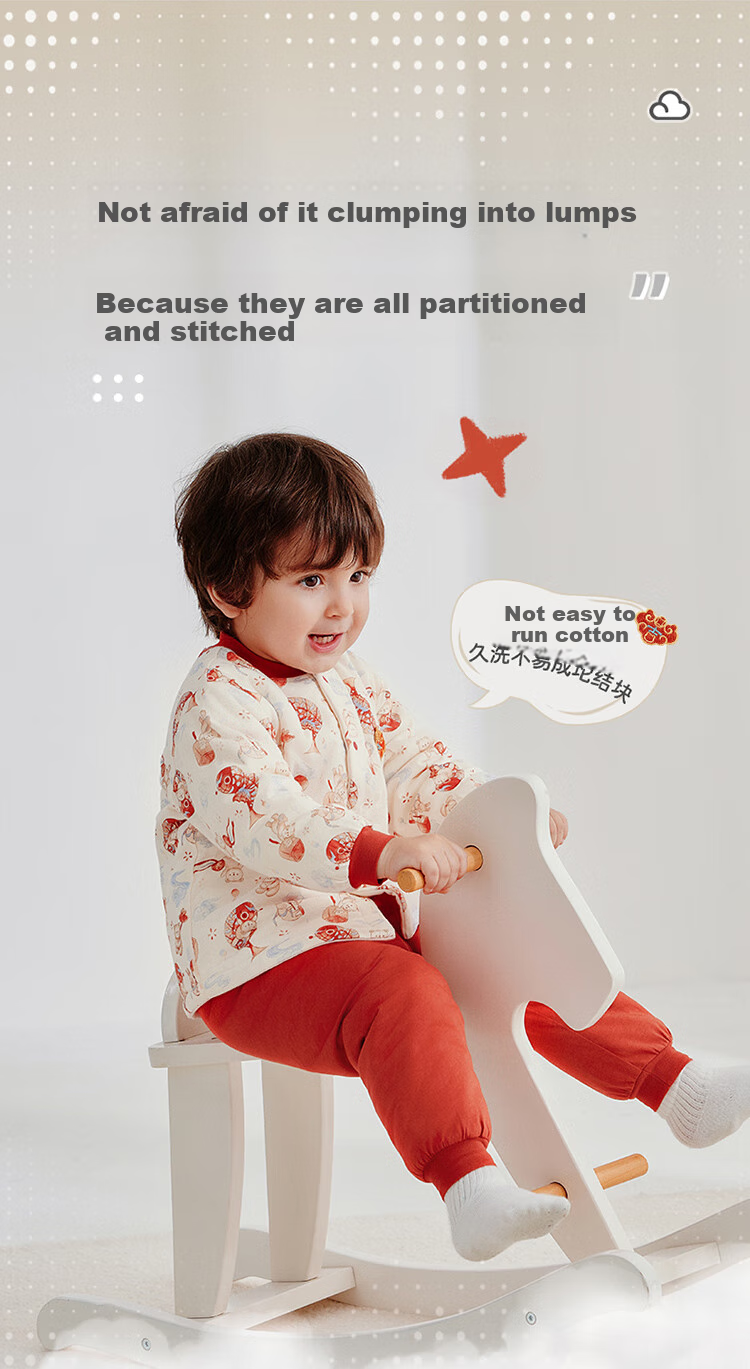Labi Baby Children's Home Wear Set, 80g Cotton Padded, Chinese Style Autumn And Winter, Red Festive, Warm Thickened Set, Orange Red, Size 66 5