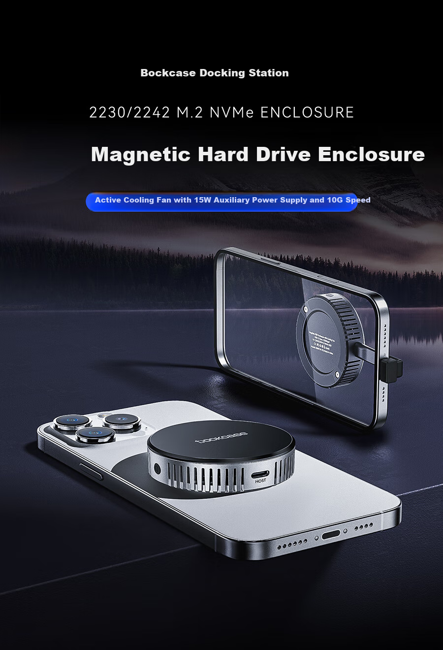 DOCKCASE Magnetic Fan 2230 M.2 NVMe External SSD Enclosure for IPhone 17, Compatible with Portable SSDs And External Storage Expansio 1