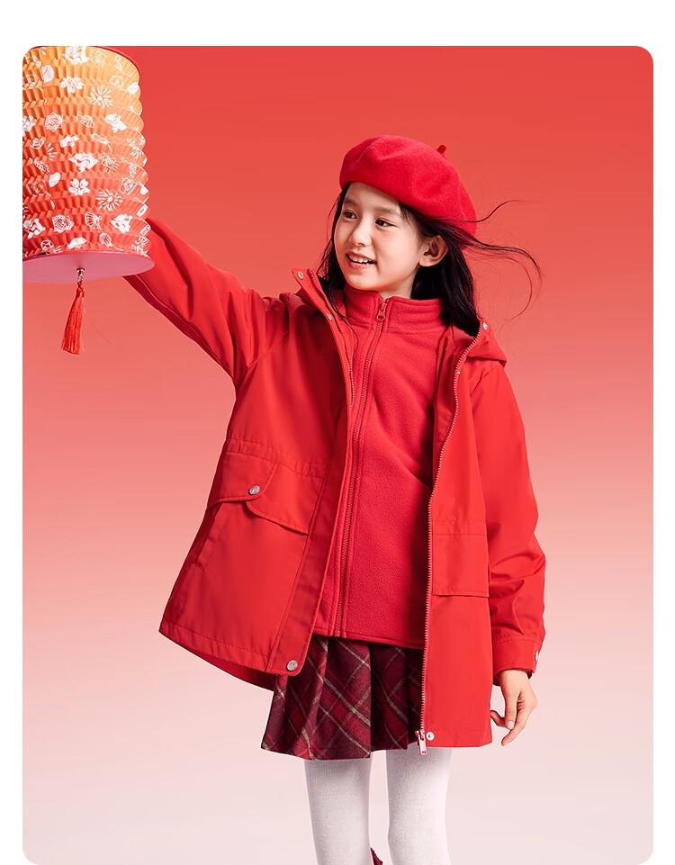 BALABALA Kids Girls' 2025 New Spring Fleece Three-Protection Two-Piece Set New Year Festival Outfit Sweet Style 2