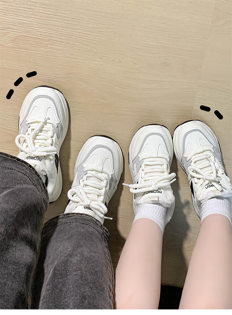 Renben Super Popular Couple Shoes Fleece Warm Unisex Sports Sneakers Women New Thick Sole Korean Style Versatile Dad Shoes 6