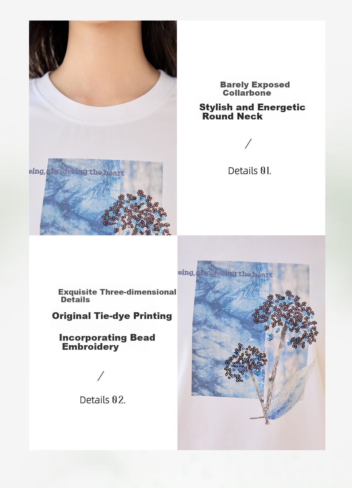 Chushen Summer Short-Sleeve T-Shirt for Women, Fashionable Round Neck, Heavy Embroidery with Sequins, Casual Top S52T029 5