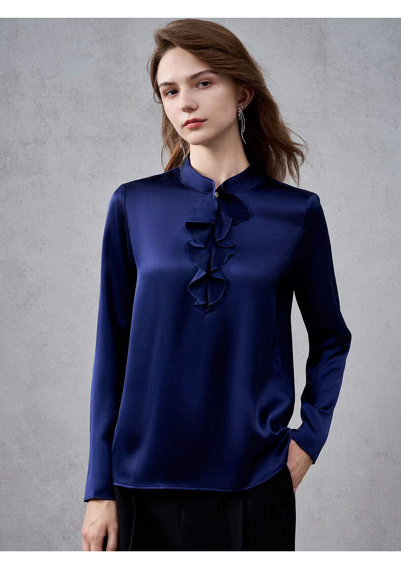 G2000 Satin Ribbon Stand Collar Women's Spring Autumn Silky Long Sleeve Casual Shirt Mall Same Style 18