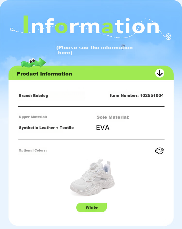 BOBDOG Children's Shoes Spring Kids' Sports Shoes Soft Sole Fashionable Boys' Running Shoes White Sneakers 102551004 White Size 27 1
