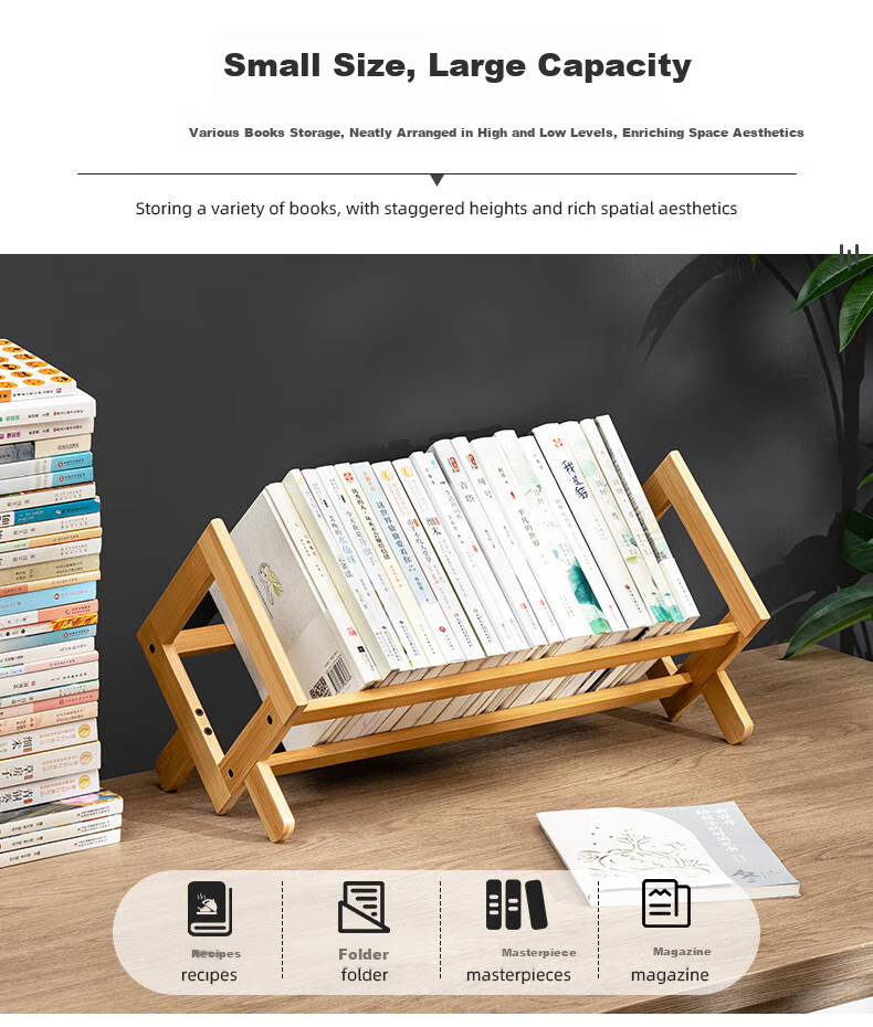 Laozhujiang Desktop Bookshelf, Simple Desk Organizer, Basic Bookcase, Student Storage Rack, Natural Color, 52cm Long 4