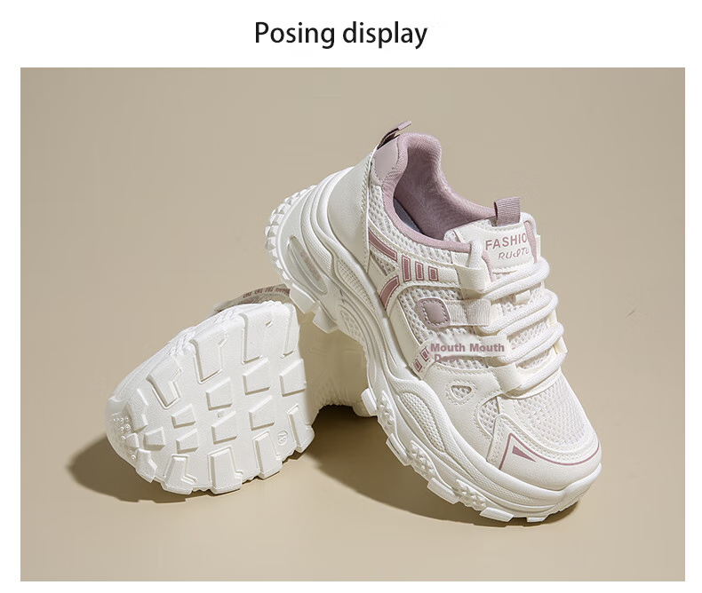 CARTELO Women's Chunky Sneakers, Spring Sports Casual Shoes, Thick-Soled Height-Increasing Running Shoes for Women, 1610 Dou Sha Color, Size 37 14