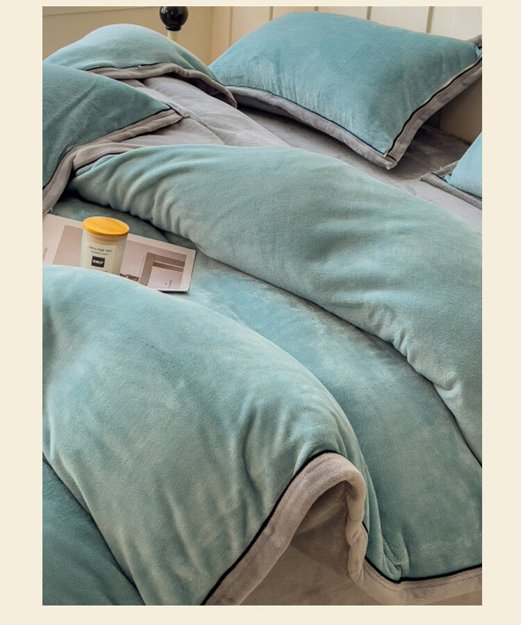 MINISO Milk Velvet Four-Piece Bedding Set Thickened Fleece Bed Sheet and Duvet Cover 200x230cm for 1.5/1.8m Bed 16