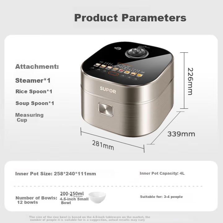 SUPOR Household for 3-4 People, Far Infrared Penetrating Heating, IH Inner Pot, Rice Cooker, Electric Rice Cooker SF40HC87