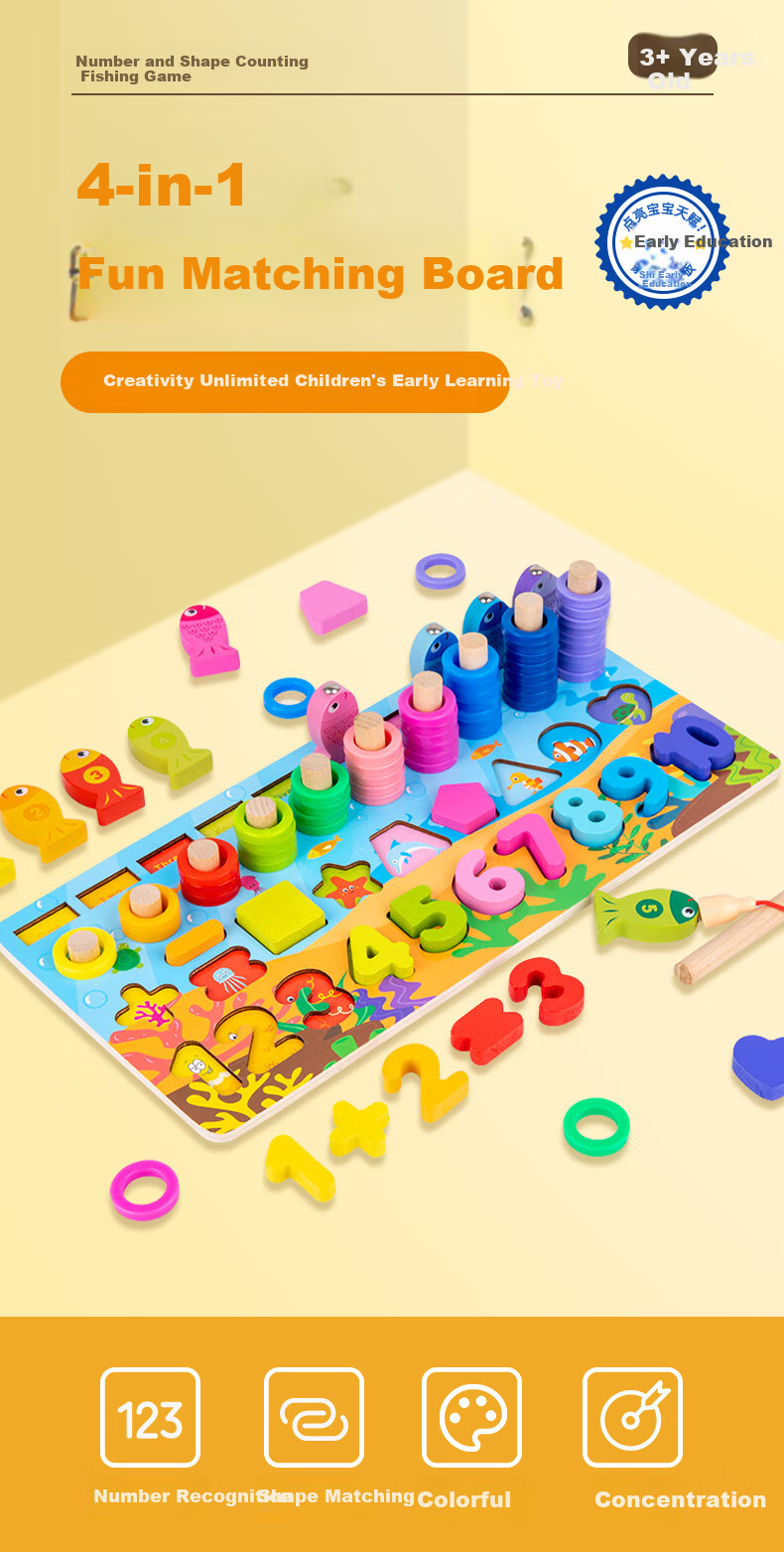 Dayanxiaowa Children's Number Building Blocks Toy, Educational Montessori Early Learning Puzzle for Ages 1-2, Brain Teaser Matching Board, Gift for Kids 1