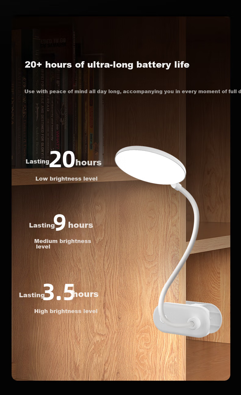Haoshili Rechargeable Desk Lamp for Children, Students' Dormitory, Bedroom, Office, Work, Study, Reading, LED Bedside Lamp Clip-On Light 4